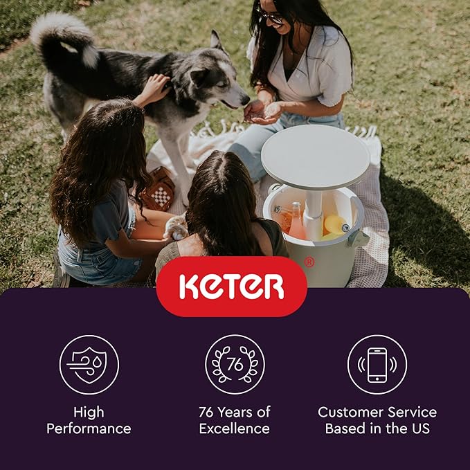 Keter Go Bar 4.2 Gallon Portable Beer and Wine Cooler with Handle and Pop Up Outdoor Table Perfect for Your Patio, Picnic, and Beach Accessories, Graphite