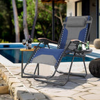 MFSTUDIO Zero Gravity Chairs, Oversized Patio Recliner Chair, Padded Folding Lawn Chair with Cup Holder Tray, Support 400lbs, Cyan