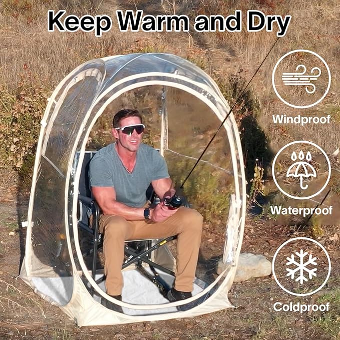 EighteenTek® Pod All Weather Sports Tent with Attached Floor, Instant Outdoor Bubble Tent, Rainproof Camping Sun Shelter for Sports Events Camping Fishing Cheering 1-4 Person