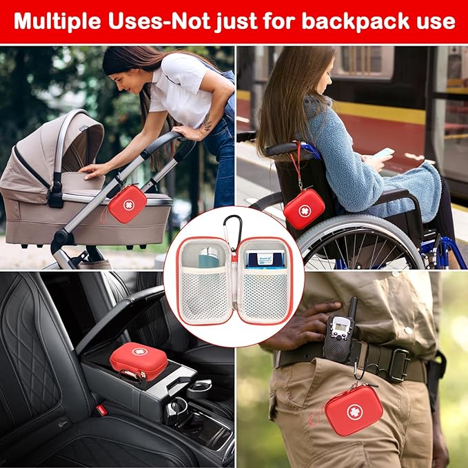 Fukumi Auvi Q Carrying Case,Portable Medicine Emergency Bag for 2 Auvi-Q Auto Injectors,Asthma Inhaler,Nasal Spray,Allergy Medicine,First Aid,Hard Travel Case with Carabiner and Lanyard,Bag Only