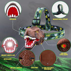 Upgraded Rechargeable Dinosaur Headlamp for Kids, Led Flashlight for Boys or Girls Outdoor Camping Gear, Roar & Silent Mode- Ideal Gift for Birthday, Halloween, Christmas