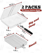 Nesting Grill Baskets, 2PCS Grilling Baskets for Outdoor with Removable Handle, Stainless Steel BBQ Camping Cooking Accessories Tools for Meat Steak Fish Vegetable Shrimp, Gifts for Men Dad Husband