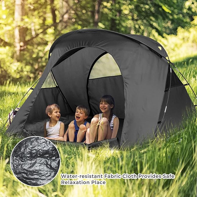 Tangkula 2-Person Tent Cot, 4-in-1 Folding Tent with Waterproof Rainfly, Self-Inflating Mattress & Roller Carrying Bag, Portable Off Ground Elevated Tent with Shoe Storage Pocket & Lamp Hook