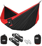Fox Outfitters Neolite Double Camping Hammock - Lightweight Portable Nylon Parachute Hammock for Backpacking, Travel, Beach, Yard. Hammock Straps & Steel Carabiners Included (Red/Black)