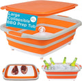 BIRDROCK HOME Collapsible Food Prep & Cutting Board and Grill Caddy Tub with Colander & Lid | Multifunctional Kitchen Vegetable Washing Basket | Silicone Dish Tub for BBQ, Picnic, Tailgate and Camping