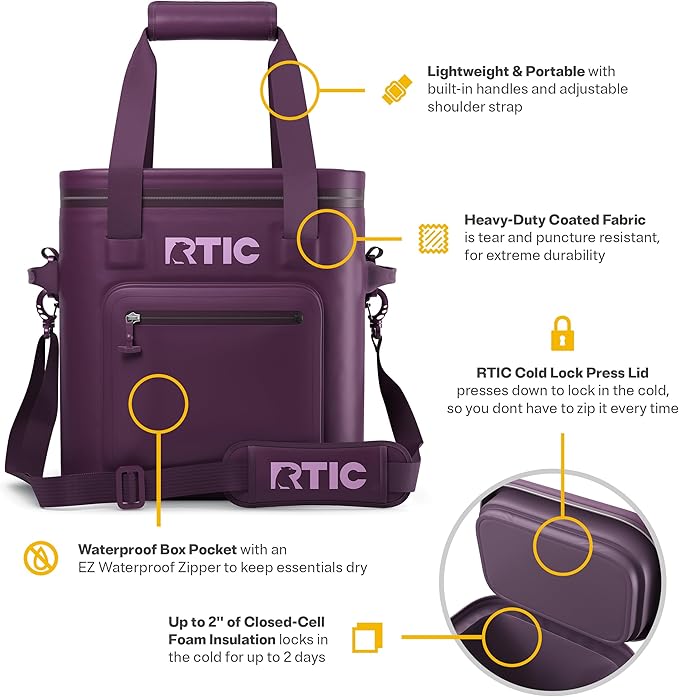 RTIC 20 Can Ultra-Tough Soft Cooler Pro, Insulated, Waterproof, Leak Proof, Portable Floating Bag for Beverage, Drink, Lunch, Outdoor, Beach, Car,Camping, Picnic, Fishing, Boat