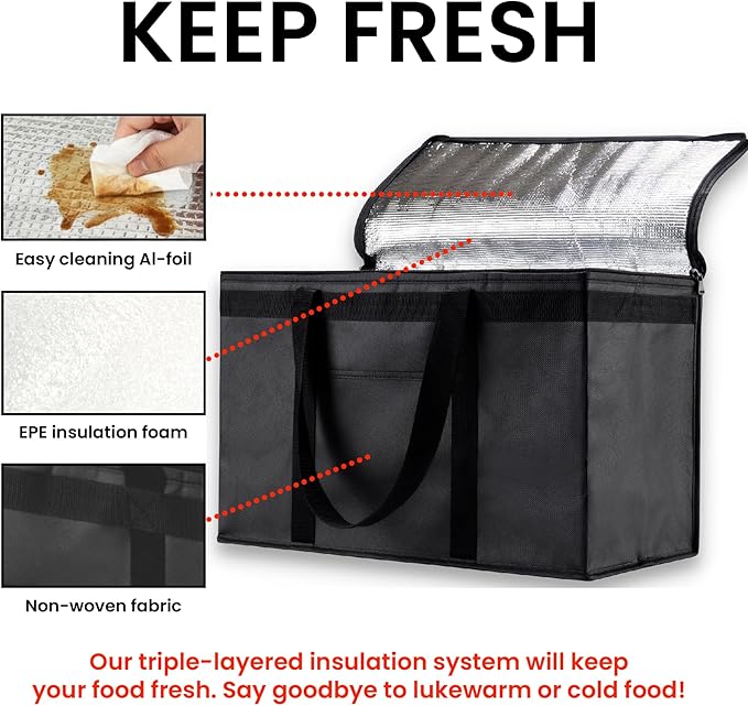 NZ home Insulated Bags for Food Delivery (2XL) Grocery Shopping Cooler Bag, Pizza Delivery, Hot & Cold Catering Tote, Reusable, Foldable & Heavy Duty (Orange)