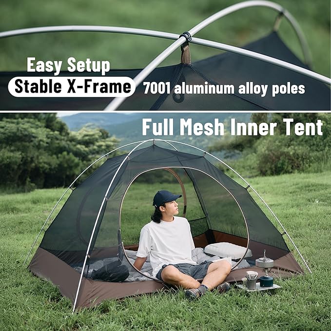 Naturehike Cloud River Tent [2025 Upgrade] - 2-3 Person Lightweight Backpacking Tent, Black Coating for Sun Protection, Windproof & Rainproof, Easy Setup for Camping Hiking Travel, Double Layer Tent