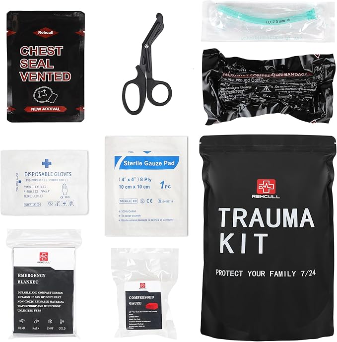 IFAK Refill Kit, Compact Emergency Medical First Aid Trauma Kits Survival Supplies Hemostatic Combat Tactical Wound Care Dressing Pack with Chest Seal 6”Israeli Bandage for Rapid Military, 8pcs
