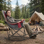 SUNNYFEEL Rocking Camping Chair Fully Padded Patio Folding Chair Portable Oversized Outdoor Rocker High Back Lawn Recliner with Side Pocket Camp Rocker Chairs for Adults Heavy Duty 500 LBS Red
