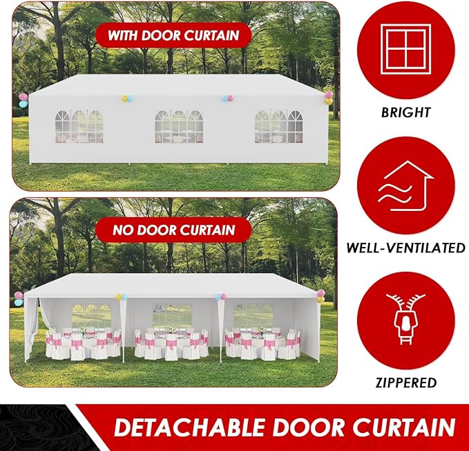 FDW Party Tent 10x30 Outdoor Gazebo Canopy with 8 Removable Sidewalls, Waterproof Wedding, Patio, – UV Protection for Events & Gatherings
