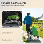 2-Burner Portable Propane Gas Grill, 2-in-1 Camping Propane Grill with Porcelain-Enameled Griddle & Grill Grate for Outdoor Camping Picnics Backyard Cooking, Green