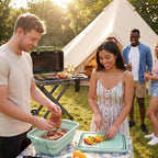 9-IN-1 Collapsible BBQ Prep Tub with Cutting Board, Portable Grill Prep Station with Side Brackets, Lids, Knives, Meat Claws and Drain Rack, Space-Saving for Kitchen, RV, Camping, Green