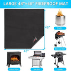 DocSafe Large Under Grill Mat 48" Square Fire Pit Mat,4 Layers Fireproof Grill Pads Protect for Deck,Patio,Outdoor Charcoal,Smokers,Wood Floor,Indoor Fireplace,Reusable Oil-Proof＆Waterproof,Black