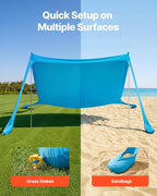 VEVOR Beach Tent Sun Shelter, UPF50+ Sun Protection, 6.6 ft Tall, 11 x 11 ft, Easy Pop Up Beach Canopy with Sandbags, Stability Poles, Sand Shovels, Portable Shade for Family Outings, Camping, Fishing