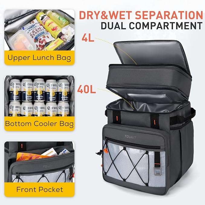 TOURIT 75 Can Insulated Rolling Cooler, Detachable Double Deck Beach Cooler with Wheels, Collapsible Soft Sided Cooler Bag for Beach, Camping, Picnic, Travel, Shopping