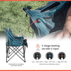 ARROWHEAD OUTDOOR 57" Wide Duo Foldable Heated Camping Loveseat Chair with 3-Stage Heating, Large Cup Holders, Glass Holders, Side Pockets, and Storage Pouches
