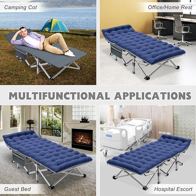 ABORON Camping Cot for Adult 28" Extra Wide, Heavy-Duty 1200D Oxford Cot for Sleeping, Portable Folding Camp Bed with Mat & Carry Bag