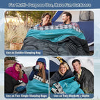 Double Sleeping Bag for Adults Machine Washable 2 Person Camping Sleeping Bag Queen Size Waterproof with Compression Sack for Cold Weather 3-4 Seasons