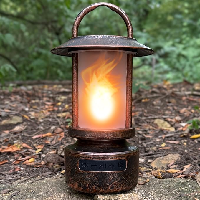 FoxFlame Bluetooth Outdoor Speakers-Realistic LED Flame with 13Color Options, Powerful 5W Sound,Wireless Outdoor Speakers with Deep Bass for Parties,Camping,Tailgating & Home Ambience (1Pack)