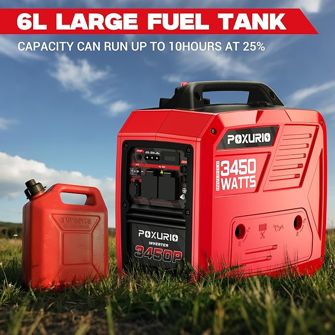 3450-Watt Dual Fuel Inverter Generator for Home Use, 1.6Gallon Large Fuel Tank Up to 8.3 Hours Use, 120V Gas Powered Generator Super Quiet，Red