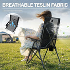 EVER ADVANCED Teslin Reclining Camping Chairs for Adult Lightweight, Portable Compact Folding Chair with Adjustable Back, 4-Level Recliner Chairs, Lawn Chair for Patio Balcony, Supports 300lbs, Black