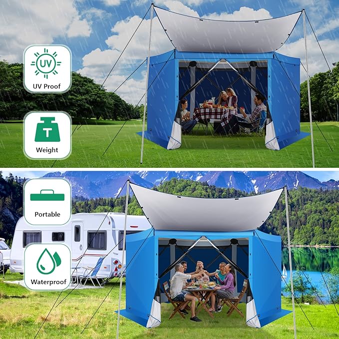 COBIZI Pop Up Gazebo Starry Sky Screen Tent Screen House with a mesh top for Camping, 12x12 Screen Room with Mosquito Netting, Hub Tent Instant Screened Canopy with Carrying Bag, Blue