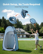 VEVOR Pop up Shower Tent, Instant Portable Privacy Tent Changing Room with Hanging Bag, Ground Stakes, Ropes, Carry Bag, 190T Polyester with Silver Coating, Quick Setup, for Camping, Beach, Fishing