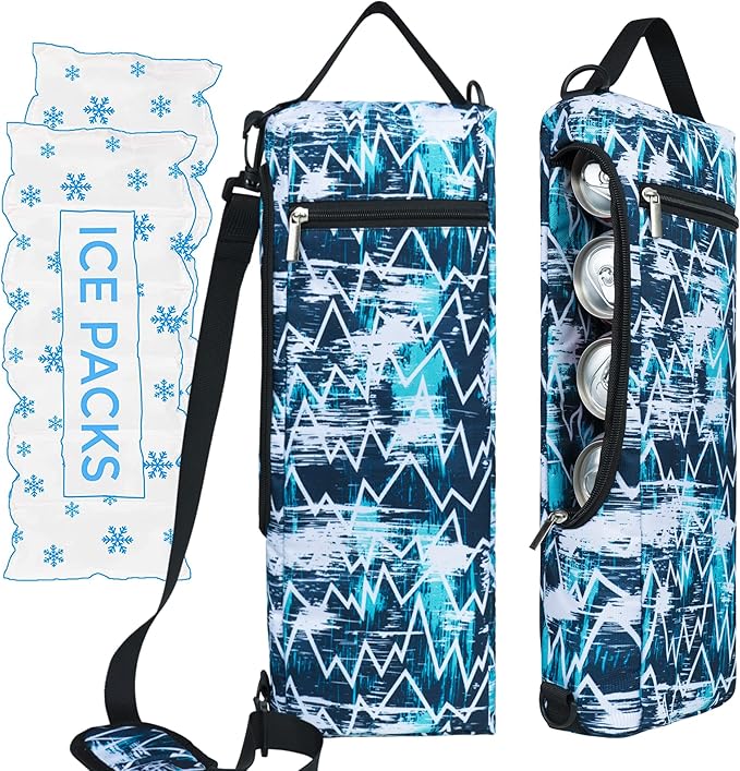 Golf Cooler Bag Plus Ice Pack Soft Sided Insulated Cooler Bag- Holds 6 Pack of Cans or 2 Wine Bottles - Grey Camo Golf Beer Sleeve Black Fits Discreetly in Golf Bags