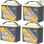 Power Queen 4 Pack Mini LiFePO4 Lithium Battery, 12V 100Ah Battery with Built-in 100A BMS, 1280Wh Energy, Up to 15000 Cycles, 10-Year Lifespan for Home Solar Energy System, RV, Camping