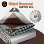12 x 24 FT Waterproof Heavy Duty Tarp, 10 Mil Thick, Outdoor Furniture Covers, Plastic Insulated Tarpaulin for Camping Tent Roof Boat Patio Pool Cover, Large & Small Multi-Size Tarps, Silver/Brown