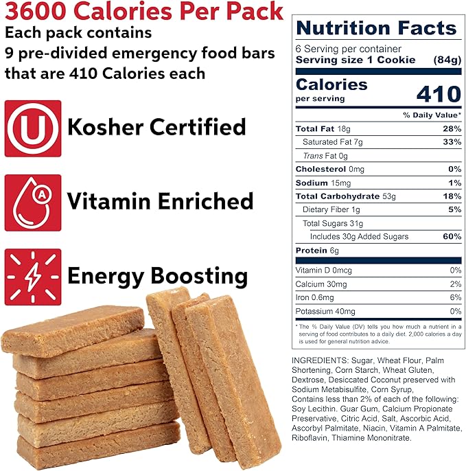 S.O.S. Rations Emergency 3600 Calorie Food Bar - 3 Day / 72 Hour Package with 5 Year Shelf Life- 8 Packs