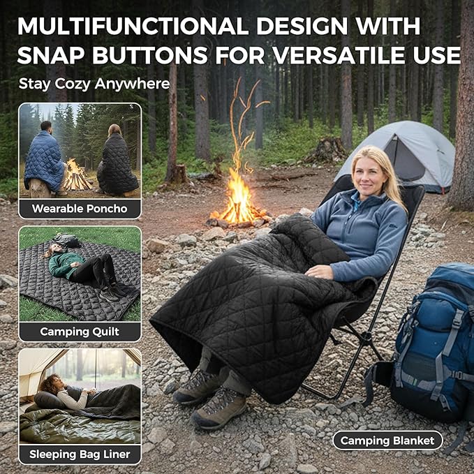 ATEPA Wearable Sleeping Bag, Recycled Warm Winter Camping Blanket Wearable Poncho for Outdoor, Stadium Sports Women Men