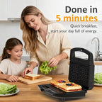 Sunvivi 3 in 1 Sandwich Maker, Electric Waffle Maker with Removable Non-stick Plates, 800W Panini Press Grill with Glass Top, Cool Touch Handle & Easy to Clean, Black