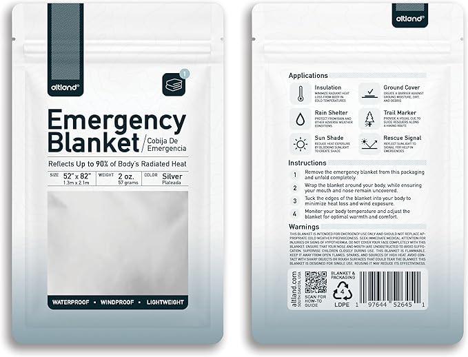 Altland 10 Pack of Emergency Blankets - Heat Reflective Blankets for Winter Survival Kits, Disaster Preparedness, Cold Weather Camping, and Homeless Care Packages