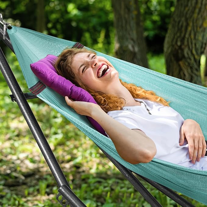 Tranquillo Universal Double Hammock with Stand Included for 2 Persons/Foldable Hammock Stand 600 lbs Capacity Portable Case - Inhouse, Outdoor, Camping, Sky