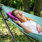 Tranquillo Universal Double Hammock with Stand Included for 2 Persons/Foldable Hammock Stand 600 lbs Capacity Portable Case - Inhouse, Outdoor, Camping, Sky