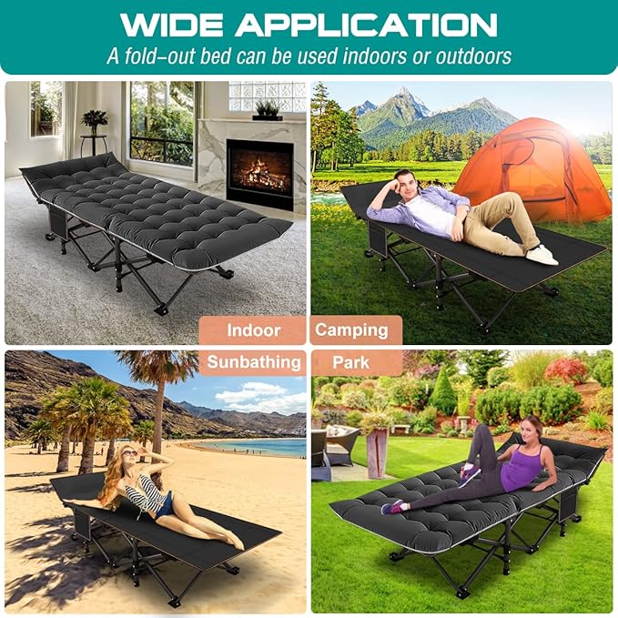 Barbella 2 Pack Folding Cot, Camping Cots for Adults, Portable Sleeping Cot with Mattress, Foldable Outdoor Bed, Guest Bed with Carry Bag for Home, Office & Outdoor Use