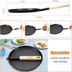 Frying Pan Skillet 8-inch Flat Griddle Pan, Lightweight Small Grill Pan with Wooden Handle for Camping Indoor Outdoor Cooking