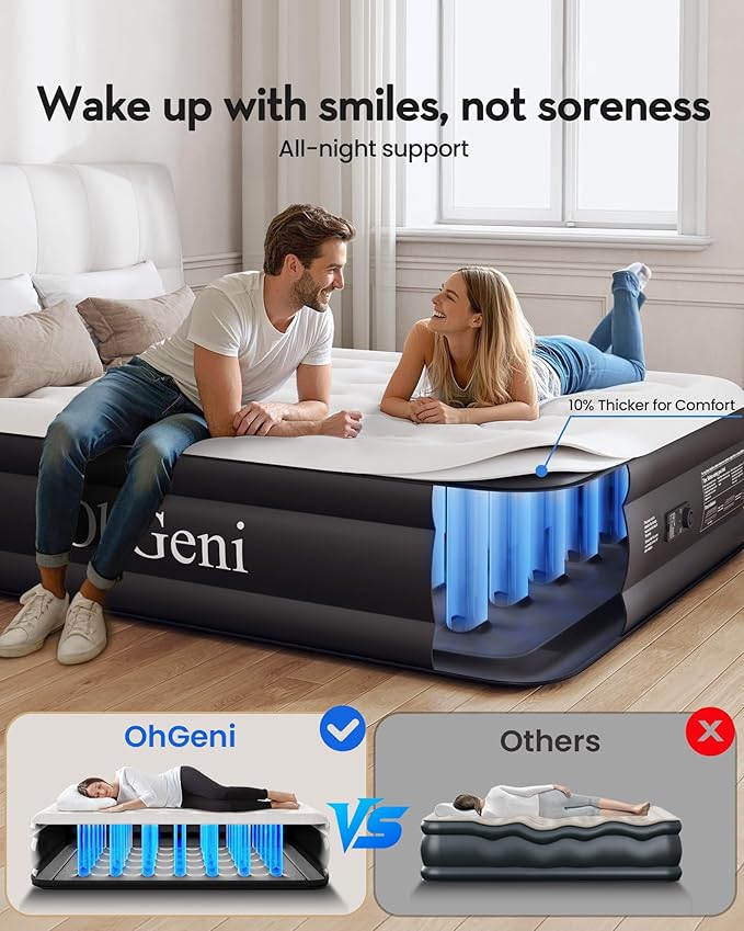 OhGeni Air Mattress Full with Built in Pump, Ideal Alternative to a Bed, 18'' Raised Comfortable Blow Up Colchones Inflables Mattress for Home, Guests, Foldable Portable Bed for Adults, 600 lbs