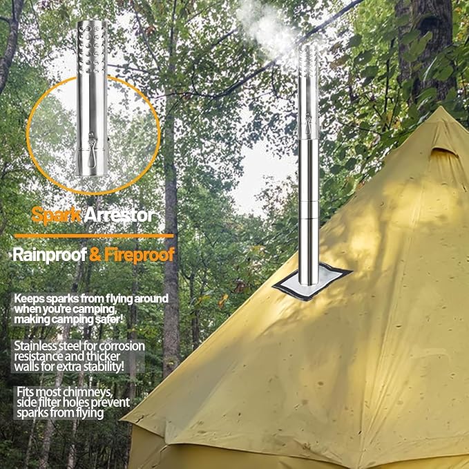 Tent Stove AVOFOREST Wood Stove with Tall Feet,Portable Hot Tent Stove with 6 Stainless Chimney Pipes for Outdoor & Cooking, Ice Fishing, Hunting