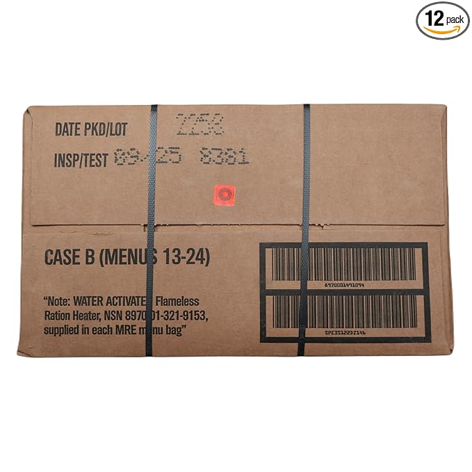 U.S. MRE Meals Ready to Eat (12-Pack) – Military-Grade Emergency Food Supply w/Flameless Heaters – Survival Rations for Camping, Prepping, Disaster Relief (Menu B: 13-24)