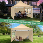 COBIZI Canopy 10x10 Pop Up Canopy Tent with 3 Sidewalls, Commercial Party Tent Ez Waterproof Outdoor Instant Gazebo UV 50+ Event Shelter, Garden Tents for Parties Camping with Sandbags，Khaki