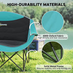 Outsunny Double Camping Chair for Adults, Padded Folding Camp Chair for 2 Person with Armrest, Wine Glass Holder, Cup Holder, Carry Bag for Outdoor Sports, Picnics, Supports up to 552 lbs.