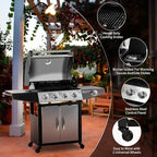 MASTER COOK 4+1 Burners Gas Grill, 518 Sq.in.Cooking Area, 52,000 BTU Propane Grill with Side Burner, Stainless Steel Cabinet Grill, Silver & Black