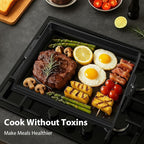 Utheer 17" x 13" Cast Iron Griddle for Gas Grill and Stove Top, Universal Flat Top Griddle with Pre-Seasoned Nonstick Coating, X-Shaped Reinforced Ridges, Perfect for Healthy Cooking, Parties, Camping