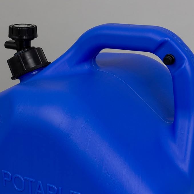 Scepter Flow Control 5 Gallon Water Jug with Spigot, Leak-Proof Heavy Duty Water Can for Camping Supplies, Storage, Hurricanes and More, Food Grade, BPA Free Container, 18.8 Liter Capacity, Blue