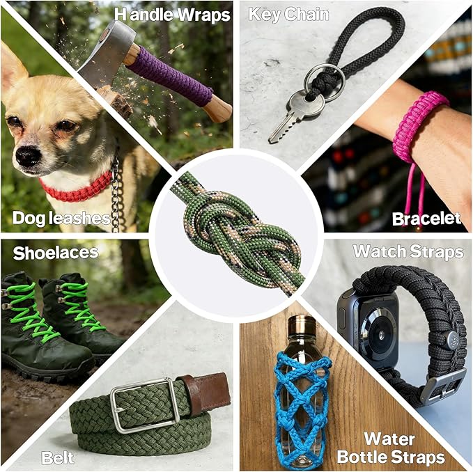 Paracord Rope 750 - Parachute para Cord 4mm 11 Strand Spool Rope Utility Nylon String for Outdoor Camping Survival Utility Tent Crafting DIY Projects - Camo Green 100ft