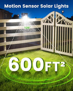 Clip on Solar Lights for Fence, 3 Modes Solar Motion Lights Outdoor Waterproof, 60LEDs 500LM Portable Security Light for Fence, Deck, Garage, Camping, USB Charging, 6 Black