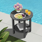 SERWALL Round Outdoor Side Table Set of 2, HDPE Small Adirondack Double End Table, Gray